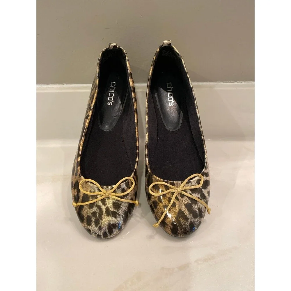 New Chico’s‎ Shoes Cheetah Print Flats Size 9 Faux Patent Leather Animal Print